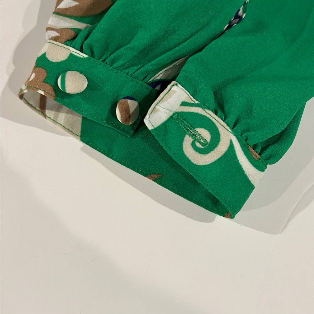 Belle Kim Gravel L/S Woven blouse XL green pattern Like new - Picture 2 of 4
